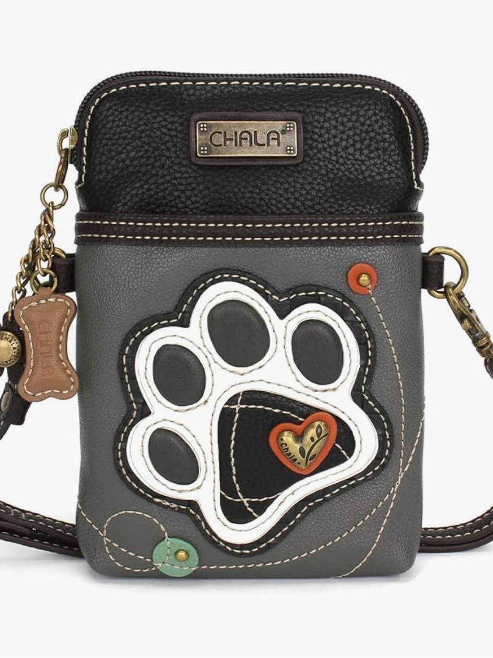 Chala Gray & Black Paw Crossbody Bag